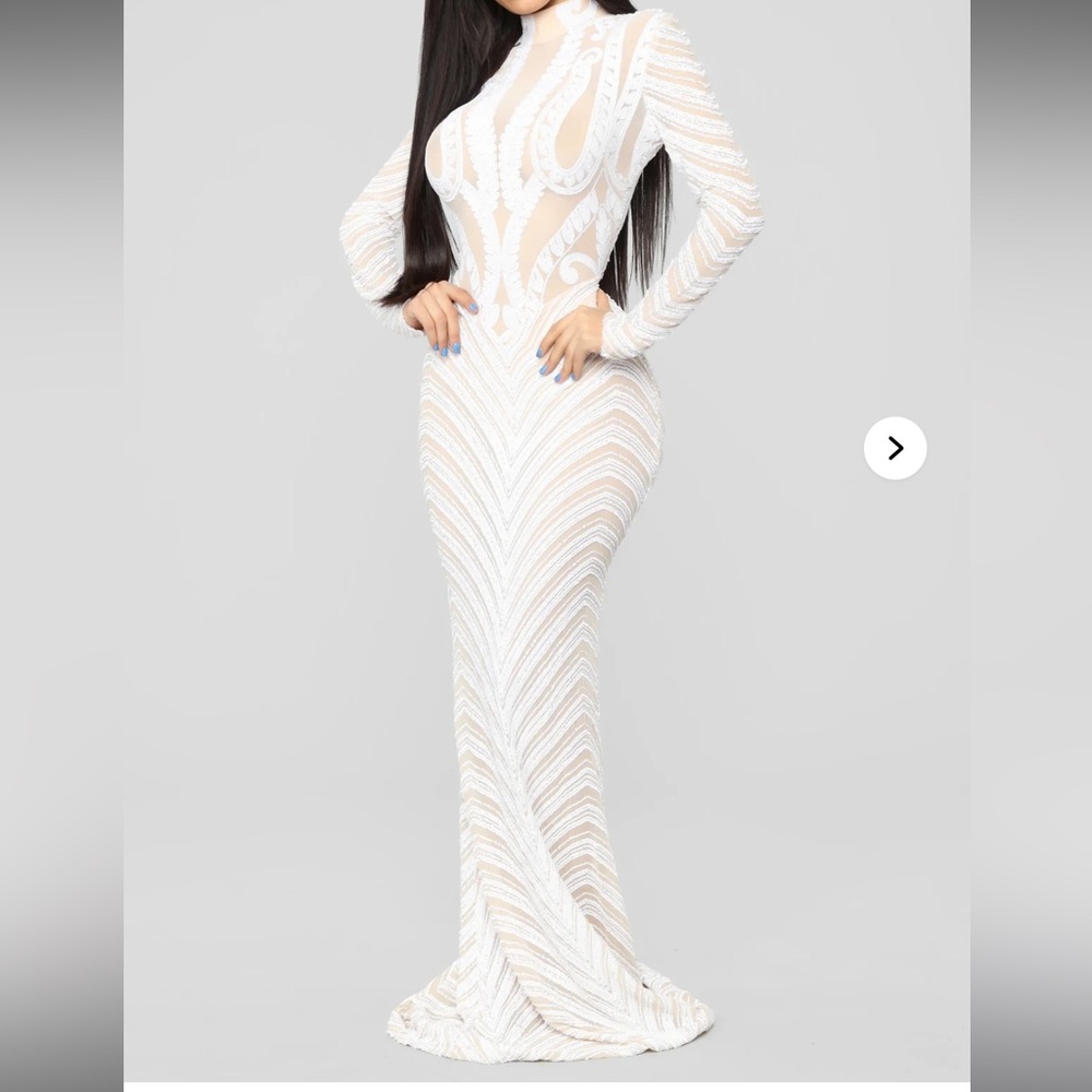 Fashion nova scaled to perfection white sequin gown xs